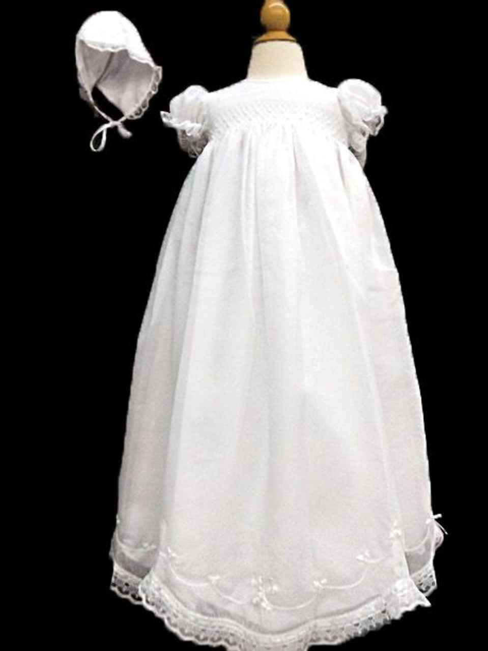 Crochet Lace Christening Gown with Blush Lining – Sara's Children's Boutique
